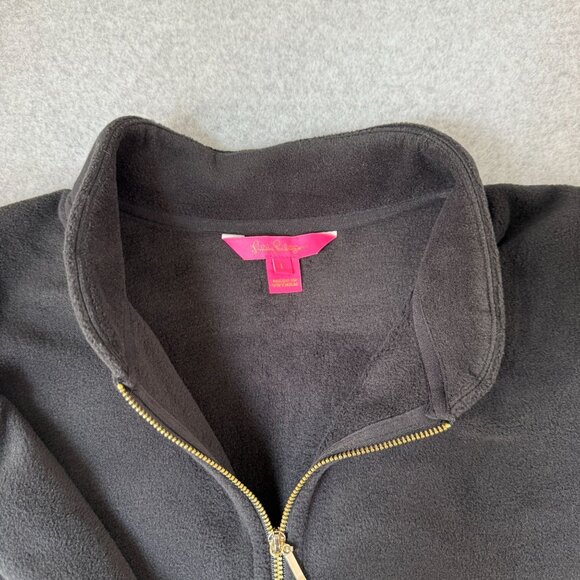 Lilly Pulitzer Size Large Cabello Fleece Jacket Sweater Black Full Zip Pockets - Picture 6 of 9